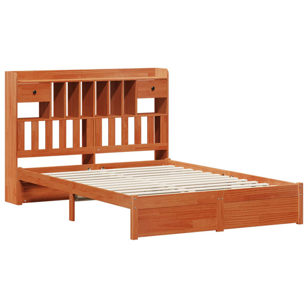 vidaXL Bookcase Bed Frame with Headboard Waxed Brown 200 x 150 cm