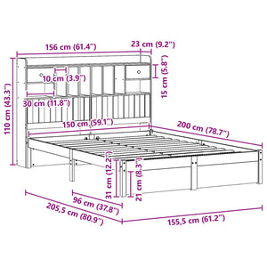 vidaXL Bookcase Bed Frame with Headboard Waxed Brown 200 x 150 cm