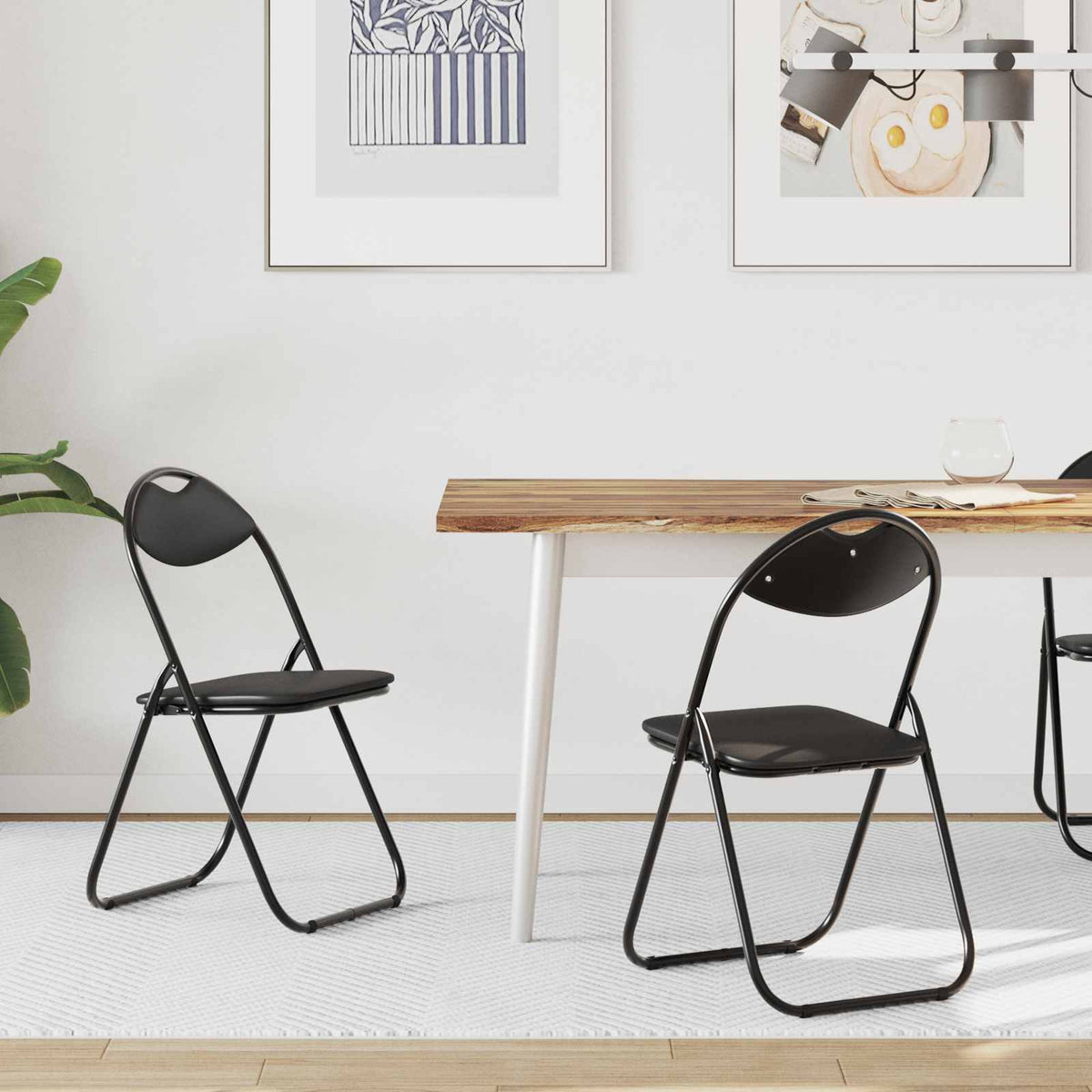 vidaXL Folding Chair 2 pcs Black 48 x 43.5 x 81 cm Faux Leather