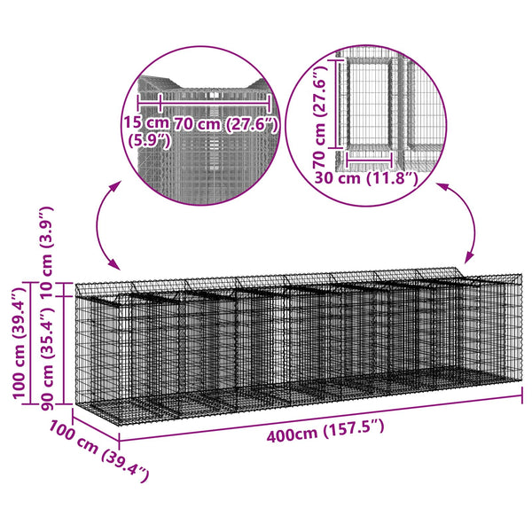 Gabionen-Hochbeet 4er-Set, Silber
