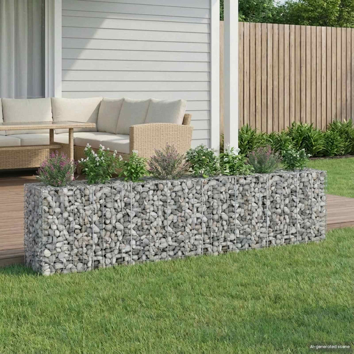 Gabionen Hochbeet Silber 330x50x80cm, 2er Set