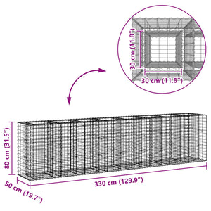 Gabionen Hochbeet Silber 330x50x80cm, 2er Set