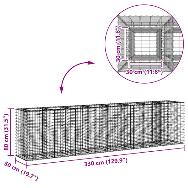 Gabionen Hochbeet Silber 330x50x80cm, 2er Set