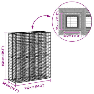 Gabionen Hochbeet 2er Set Silber 130x50x150cm