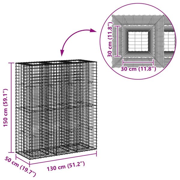 Gabionen Hochbeet 2er Set Silber 130x50x150cm