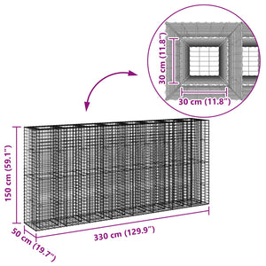 Gabionen Hochbeet 330x50x150cm, 4er Set