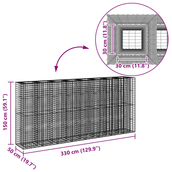 Gabionen Hochbeet 330x50x150cm, 4er Set