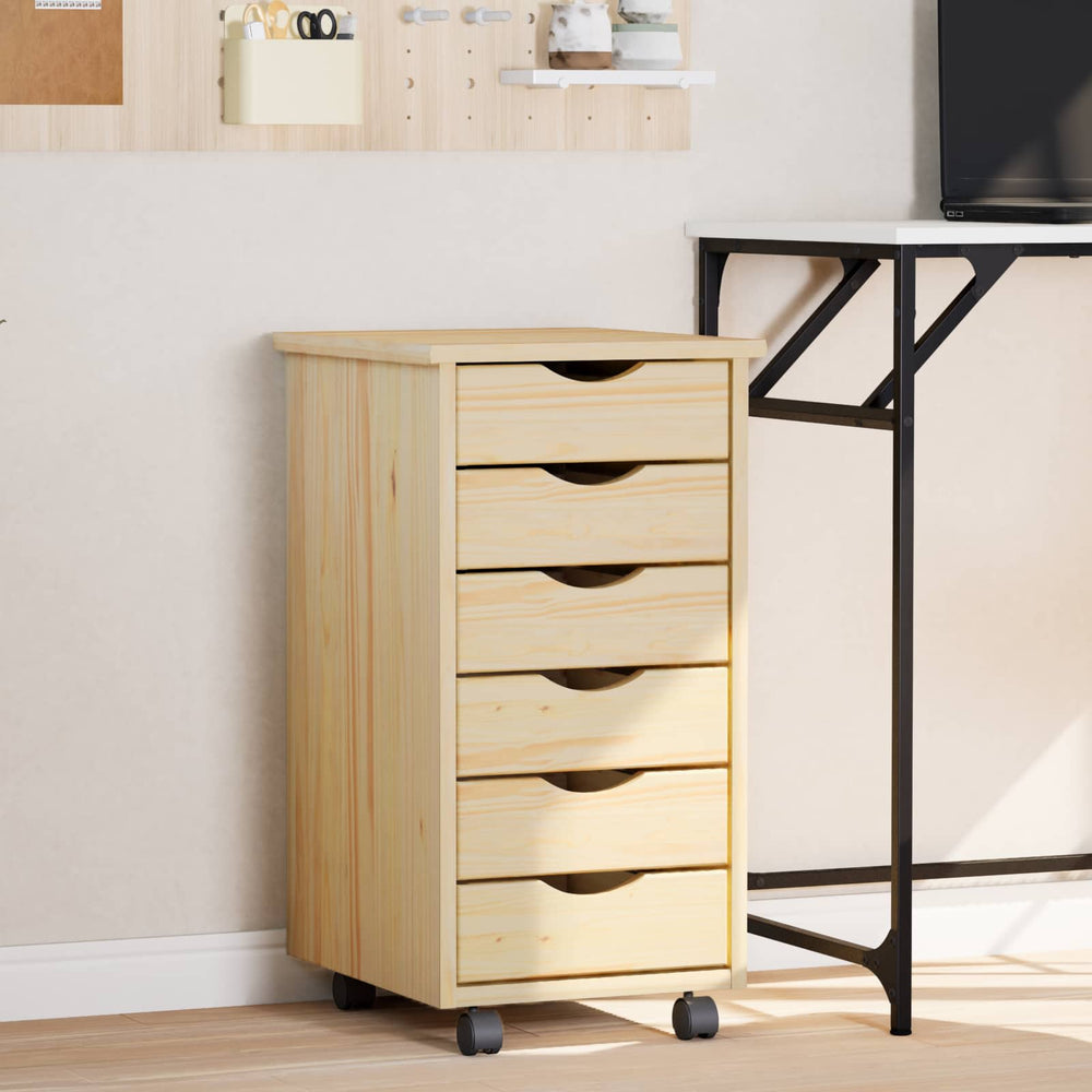 vidaXL Rolling Cabinet with Drawers MOSS Clear Lacquer 34 x 39 x 65.5 cm