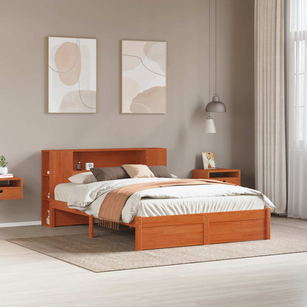 vidaXL Bed Frame with Storage Headboard Waxed Brown 140 x 190 cm