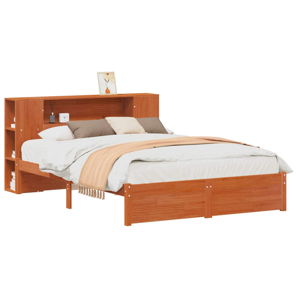 vidaXL Bed Frame with Storage Headboard Waxed Brown 140 x 190 cm