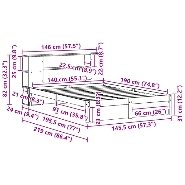 vidaXL Bed Frame with Storage Headboard Waxed Brown 140 x 190 cm