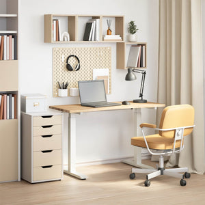 vidaXL Desk White and Natural 120 x 60 cm Solid Oak Wood