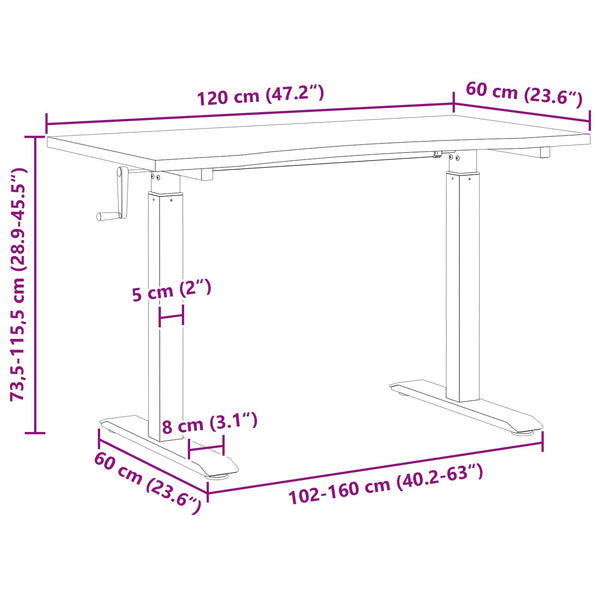 vidaXL Desk White and Natural 120 x 60 cm Solid Oak Wood