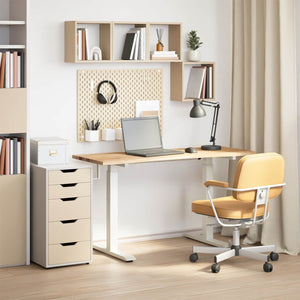 vidaXL Desk White and Natural 140 x 60 cm Solid Oak