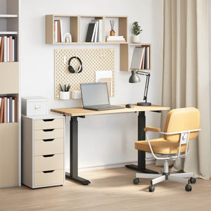 vidaXL Desk Black and Natural 120 x 60 cm Solid Oak Wood