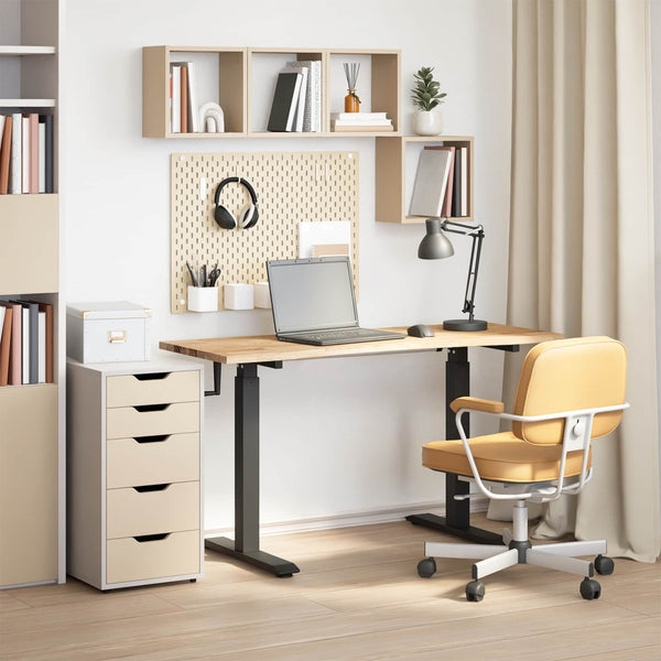vidaXL Desk Black and Natural 140 x 60 cm Solid Oak Wood