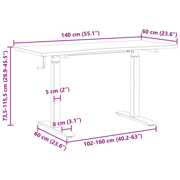 vidaXL Desk Black and Light Brown 140 x 60 cm Solid Oak Wood