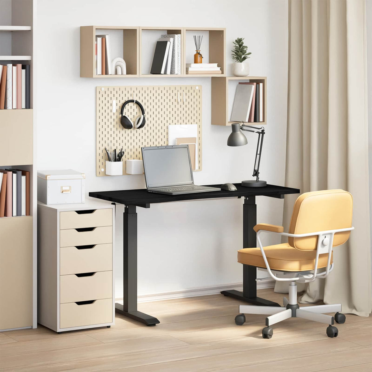 vidaXL Desk with Storage Black and Dark Brown 120 x 60 cm