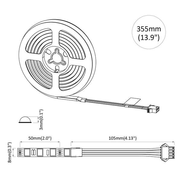 LED Streifen 2er Set, 250mm, Schwarz & Transparent