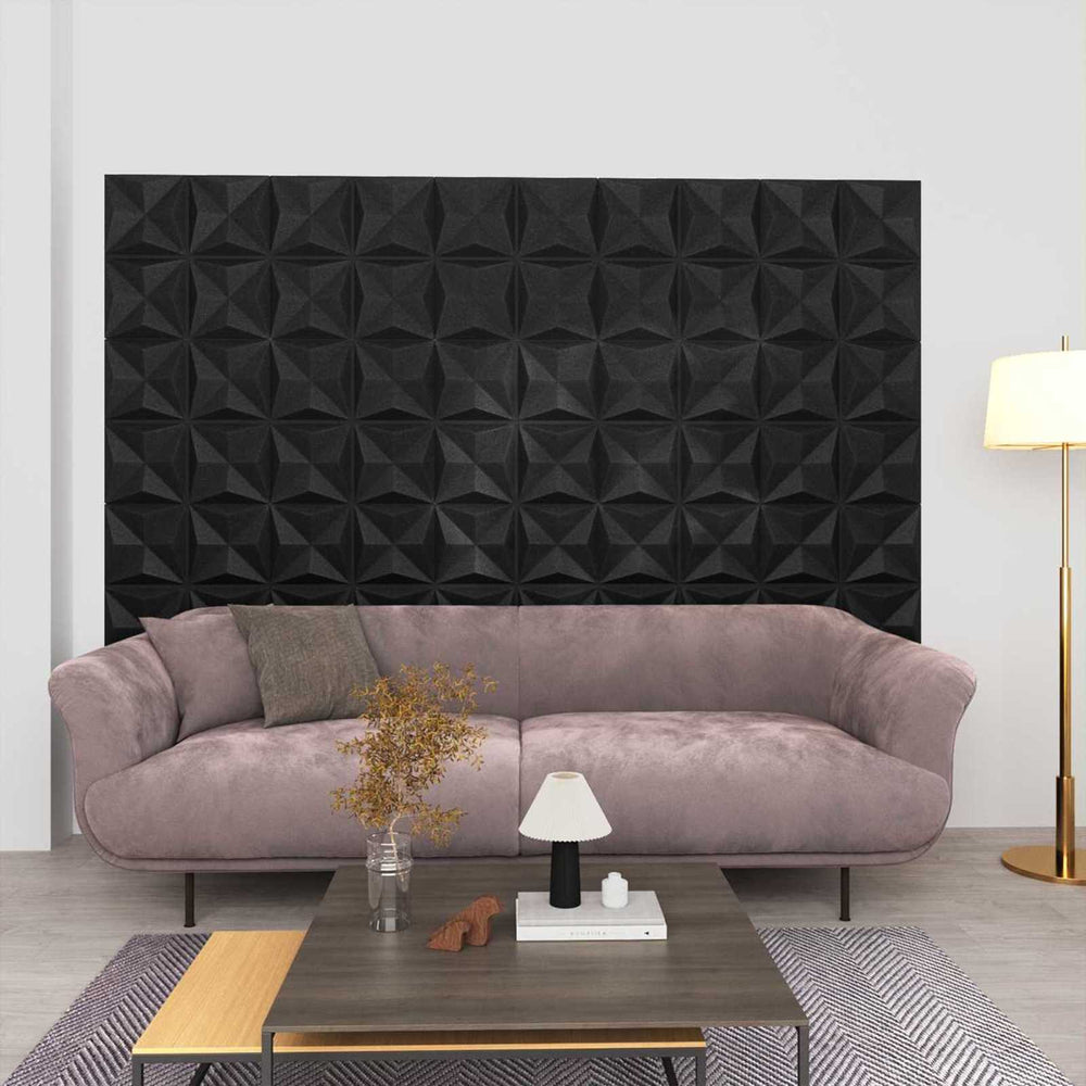 3D Wandpaneele Origami Schwarz 50x50cm (48 Stk)