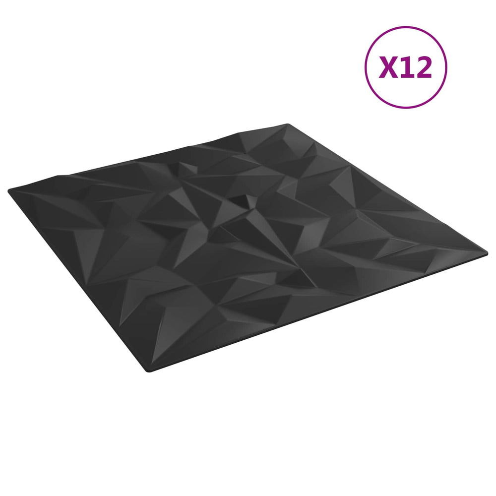 Schwarze Wandpaneele 3D 50x50cm, 12 Stk.