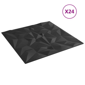 vidaXL Wall Panels 24 pcs Black 50 x 50 cm XPS Foam