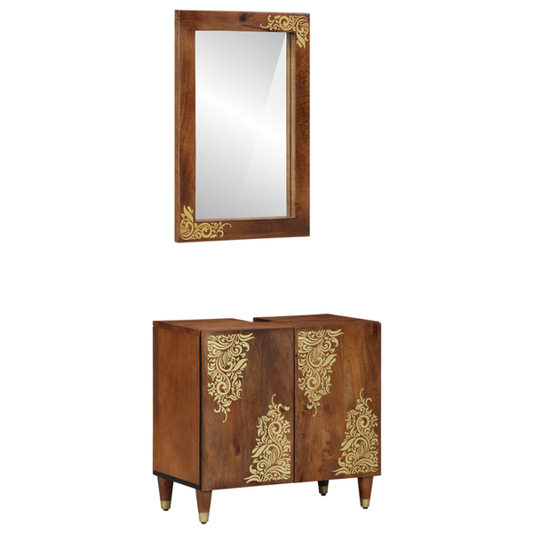 vidaXL Bathroom Cabinet Set with Door 2 pcs Honey Brown Solid Mango Wood