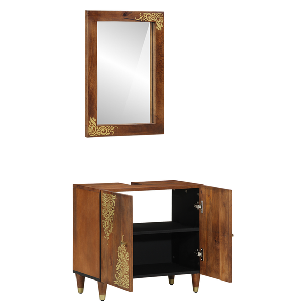 vidaXL Bathroom Cabinet Set with Door 2 pcs Honey Brown Solid Mango Wood