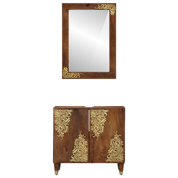 vidaXL Bathroom Cabinet Set with Door 2 pcs Honey Brown Solid Mango Wood