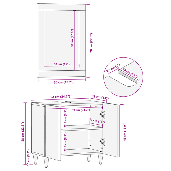 vidaXL Bathroom Cabinet Set with Door 2 pcs Honey Brown Solid Mango Wood