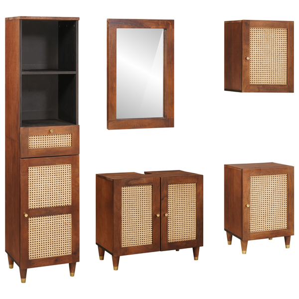 vidaXL Bathroom Cabinet Set 5 pcs Brown and Black Solid Mango Wood