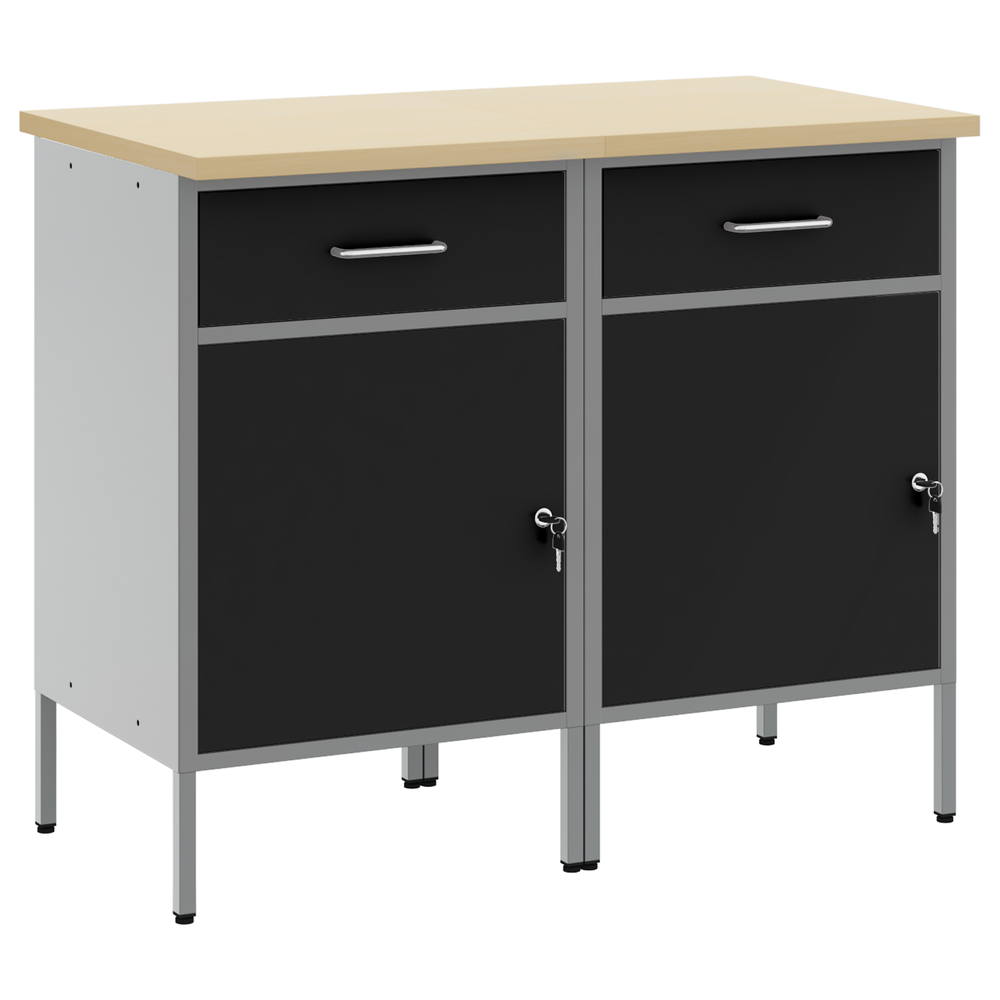 vidaXL Workbench with Drawers 2 pcs Black and Grey 100 x 55 x 85 cm