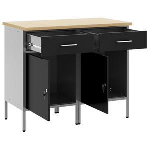 vidaXL Workbench with Drawers 2 pcs Black and Grey 100 x 55 x 85 cm