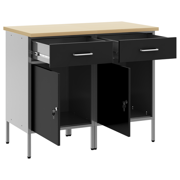 vidaXL Workbench with Drawers 2 pcs Black and Grey 100 x 55 x 85 cm