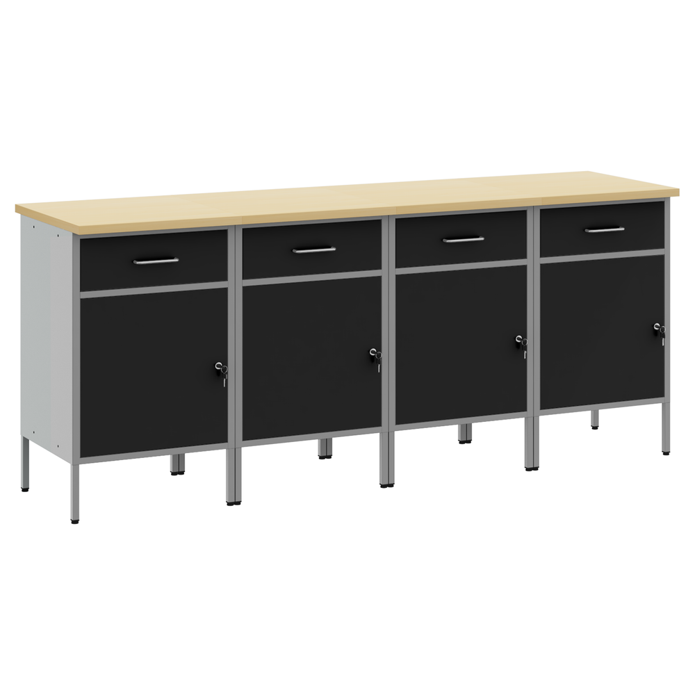 Werkbank mit Schubladen, Schwarz/Grau, 200 cm
