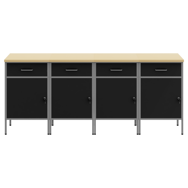 Werkbank mit Schubladen, Schwarz/Grau, 200 cm
