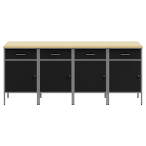 Werkbank mit Schubladen, Schwarz/Grau, 200 cm