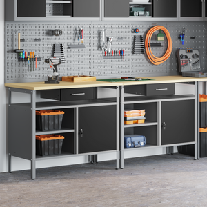 Werkbank Set mit Regal, Schwarz/Grau
