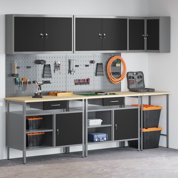 Werkbank Set mit Schubladen, 10-teilig, Schwarz/Grau
