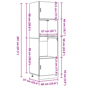 vidaXL Wall Cabinet with Shelves Black Oak Look 60 x 57 x 207 cm