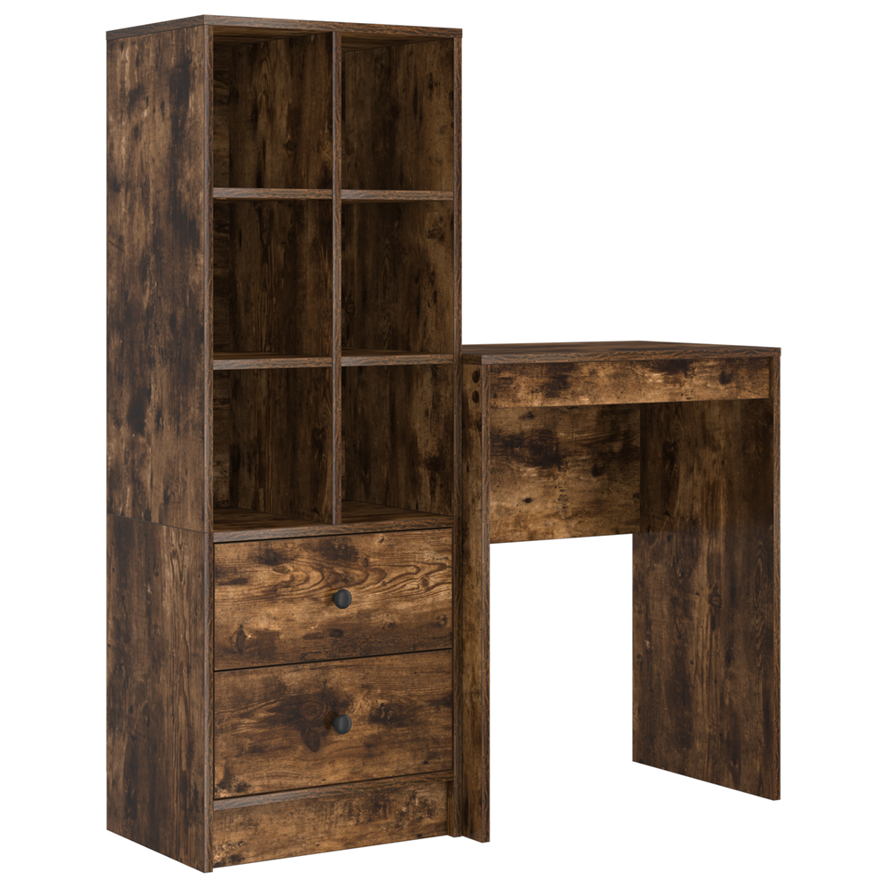 vidaXL Desk with Drawers with Shelf 2 pcs Smoked Oak