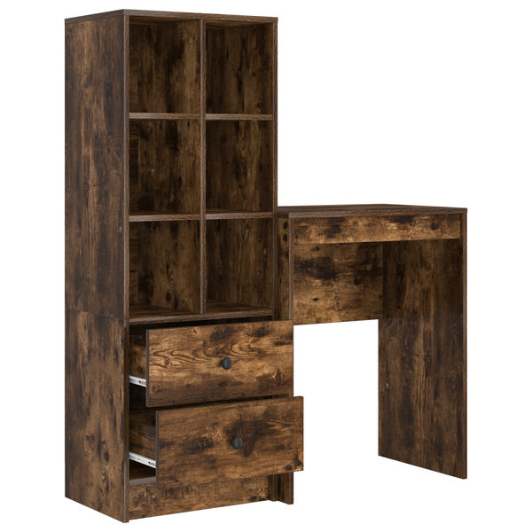 vidaXL Desk with Drawers with Shelf 2 pcs Smoked Oak