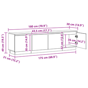vidaXL TV Cabinet Artisan Oak 180 x 38 x 49 cm Engineered Wood
